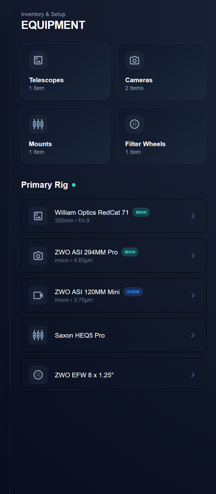 StellarLog Equipment